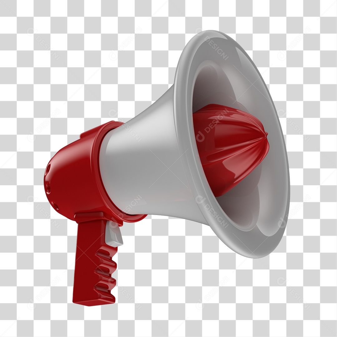 Megafone Vermelho e Branco Elemento 3D para Composição PNG Transparente