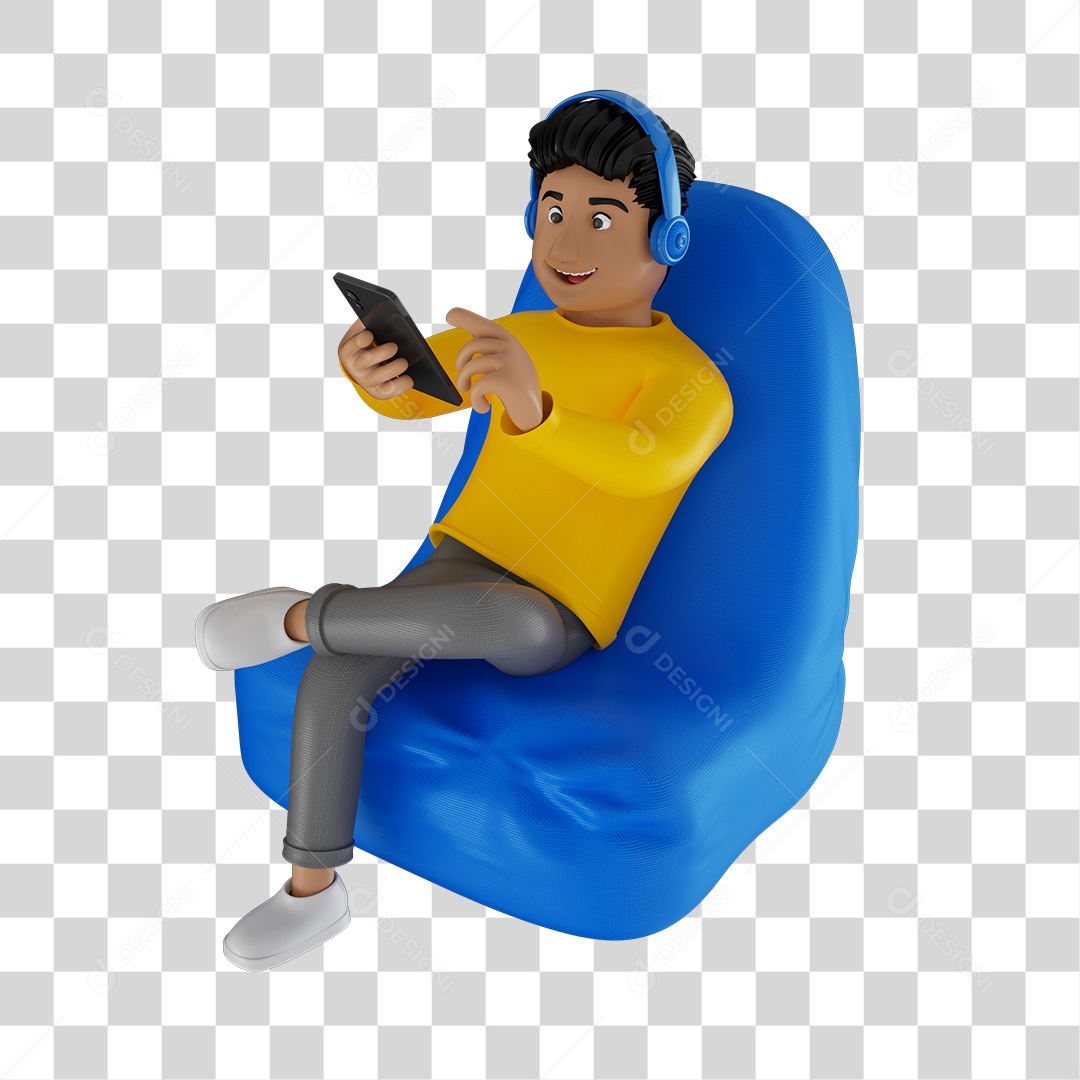 Ilustração de Homem Adulto Sentado Mexendo no Celular PNG Transparente