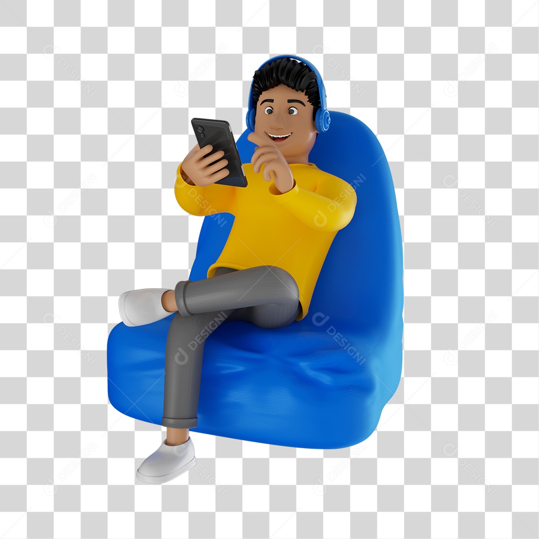 Ilustração de Homem Adulto Sentado Mexendo no Celular PNG Transparente