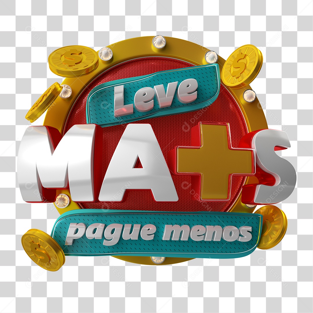 Selo 3D Para Composição Leve Mais Pague Menos PGN Transparente Sem Fundo