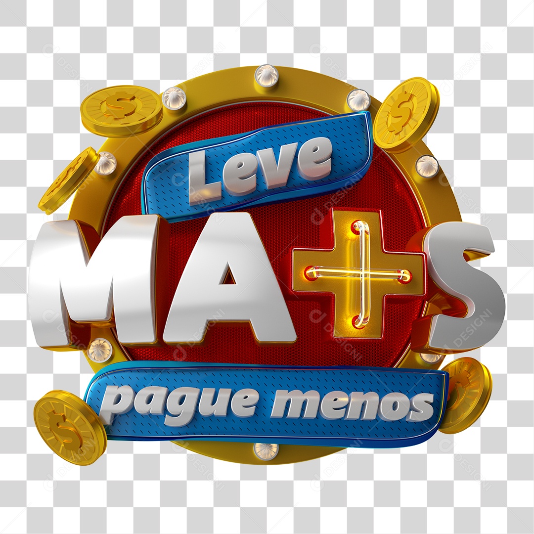 Selo 3D Para Composição Leve Mais Pague Menos PGN Transparente Sem Fundo