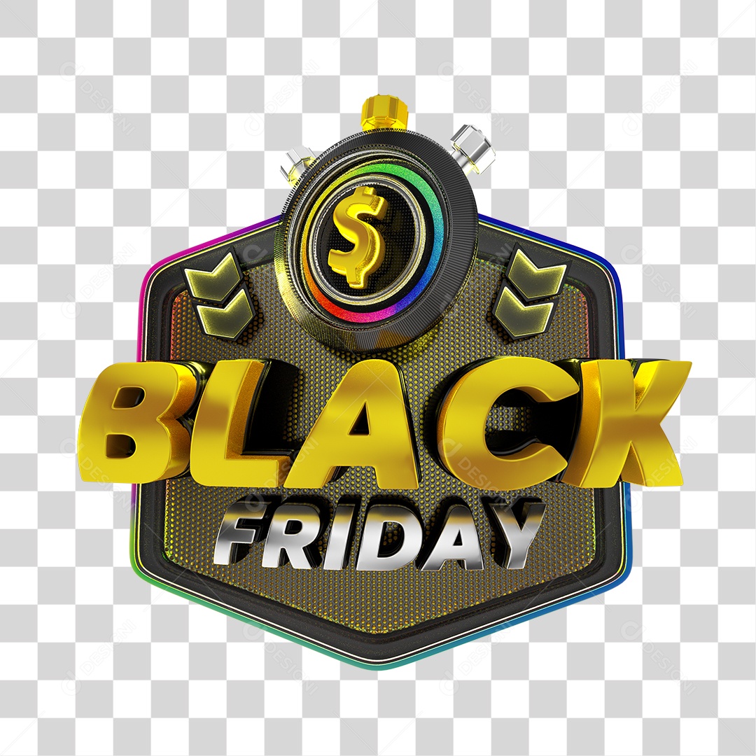 Black Friday Selo 3D para Composição PNG Transparente