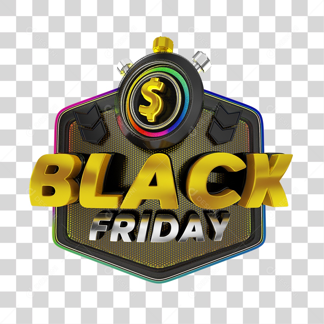 Black Friday Selo 3D para Composição PNG Transparente