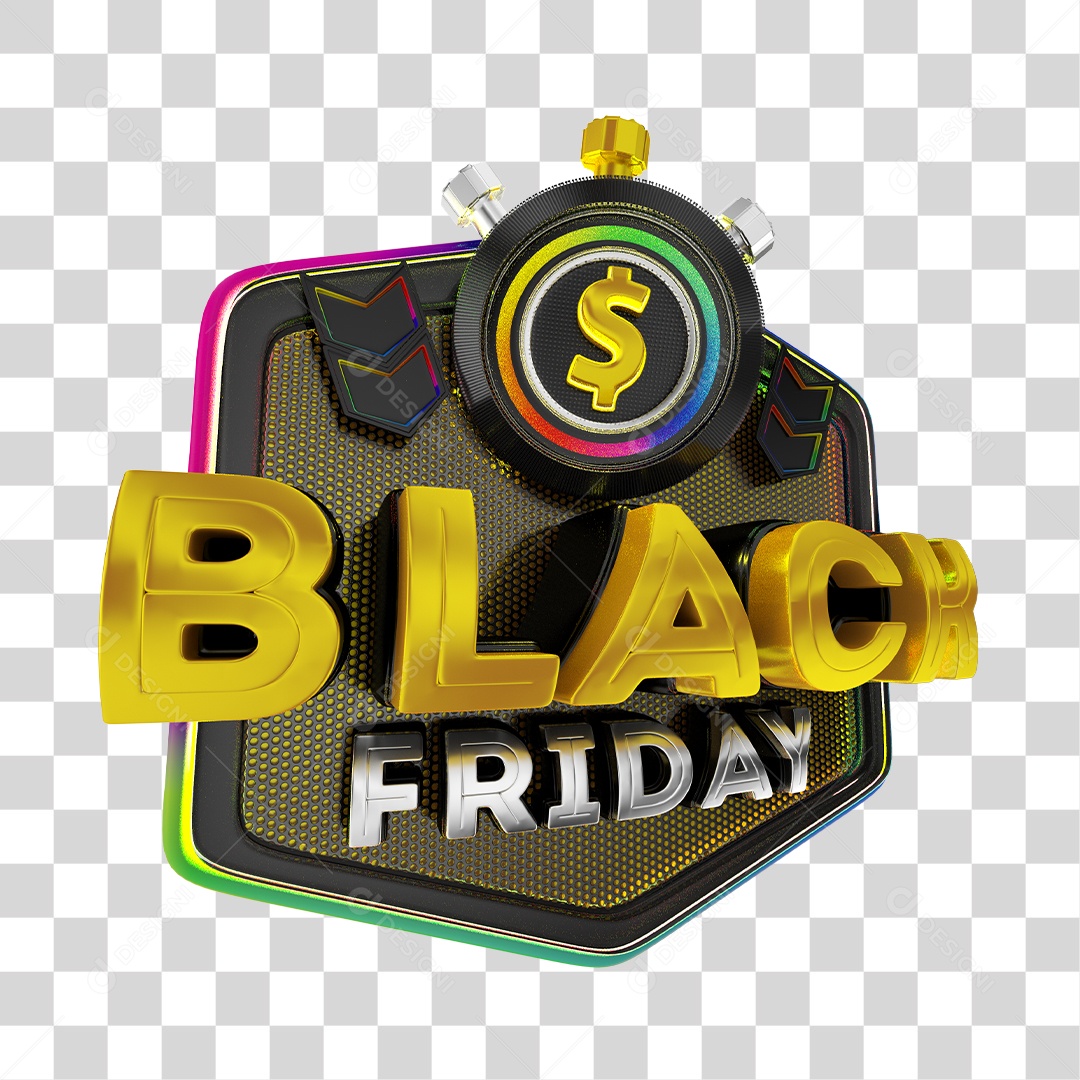 Black Friday Selo 3D para Composição PNG Transparente