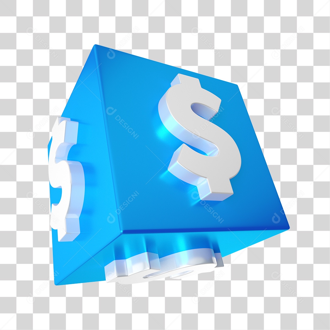 Elemento 3D Para Composição Quadrados Azul Com Cifrão PNG Transparente