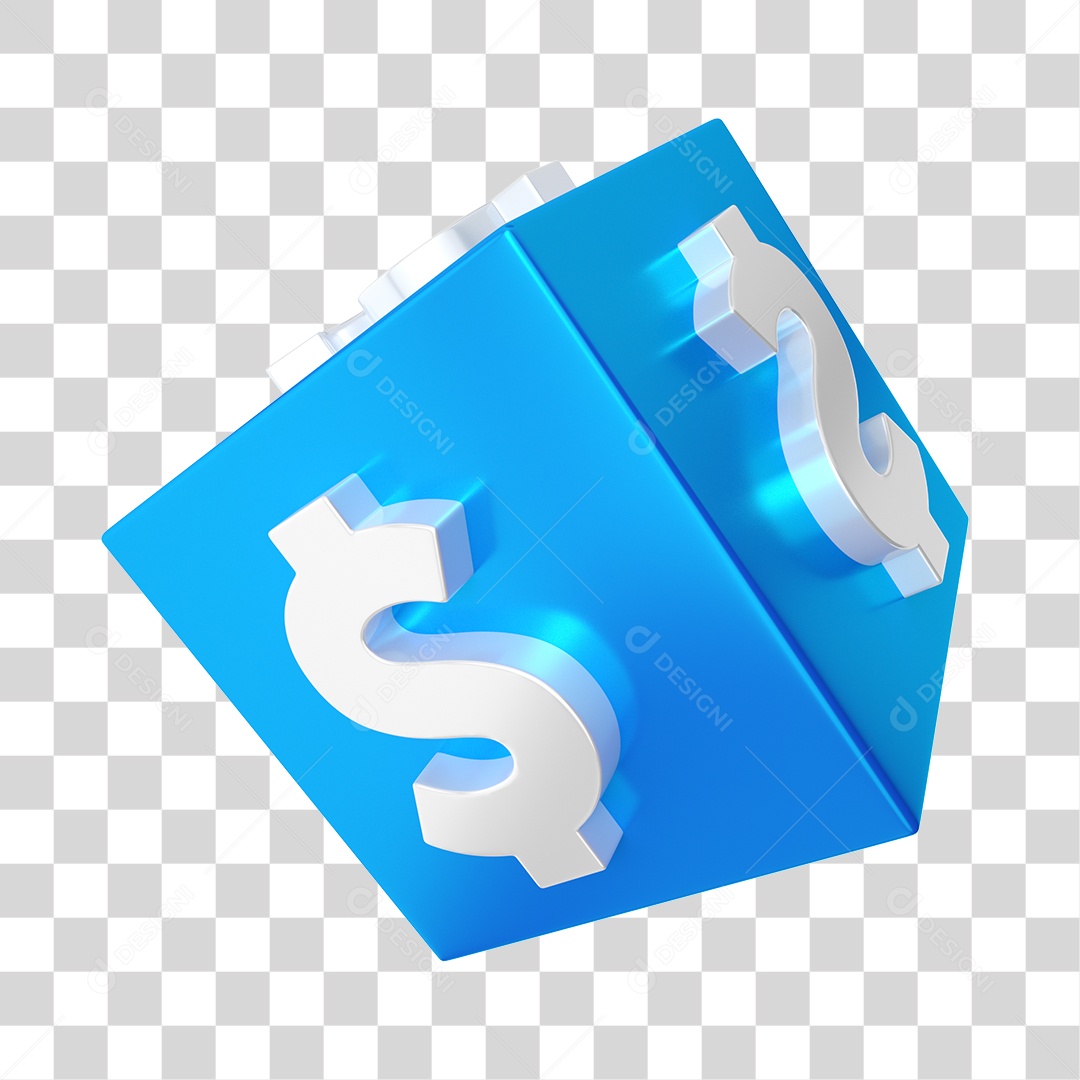 Elemento 3D Para Composição Quadrados Azul Com Cifrão PNG Transparente