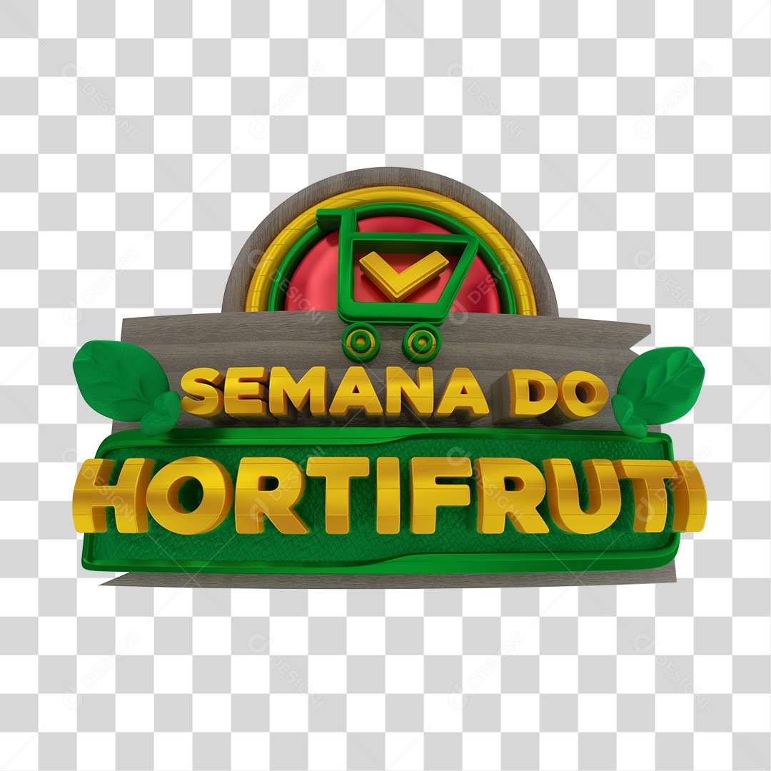 Semana do Hortifrúti Selo 3D Verde e Amarelo para Composição PNG Transparente