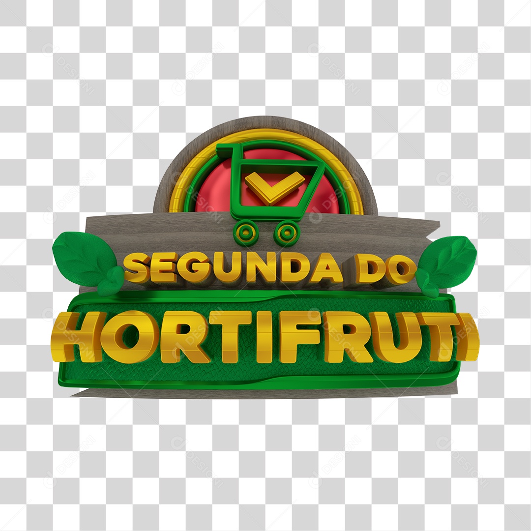 Segunda do Hortifrúti Selo 3D Verde e Amarelo para Composição PNG Transparente