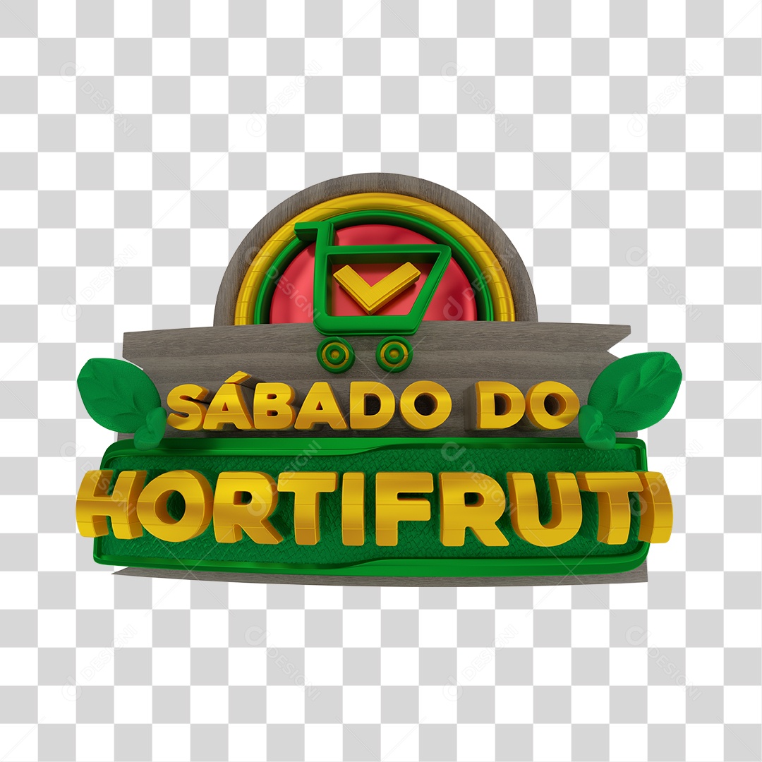Sábado do Hortifrúti Selo 3D Verde e Amarelo para Composição PNG Transparente