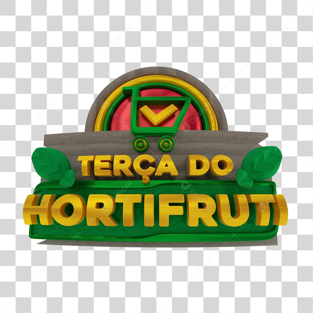 Terça do Hortifrúti Selo 3D Verde e Amarelo para Composição PNG Transparente
