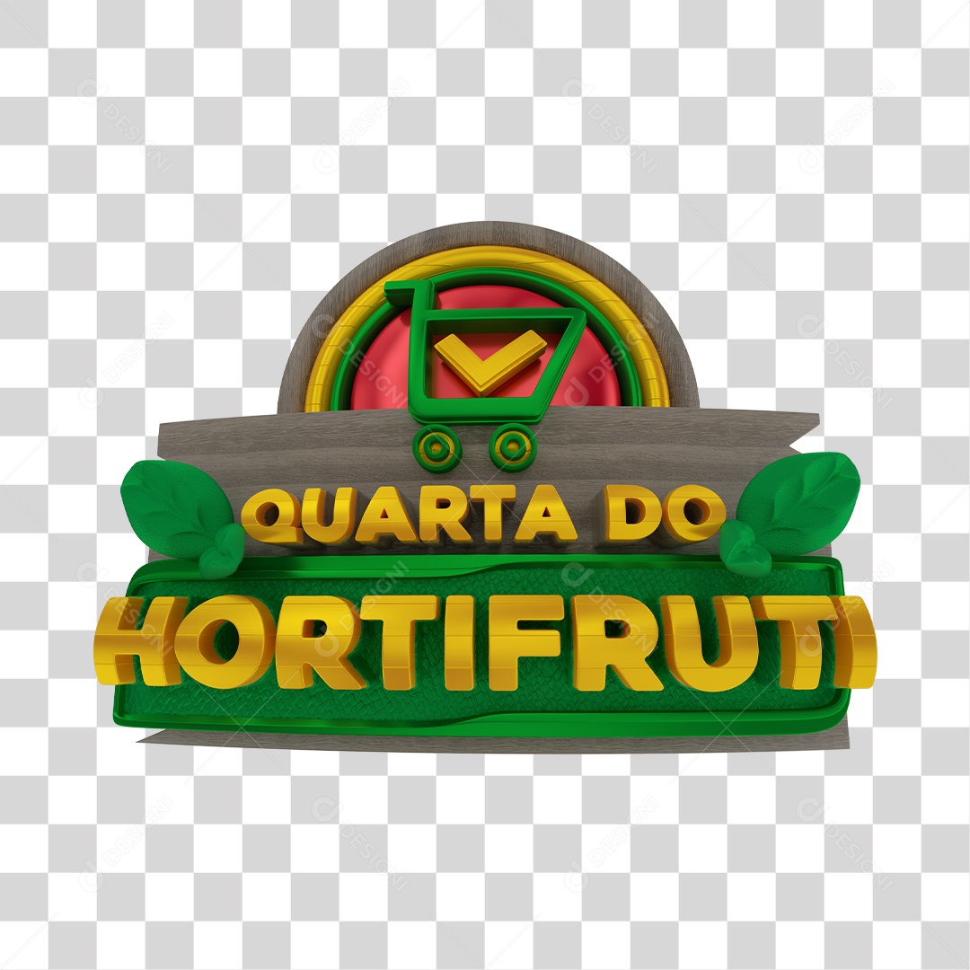 Quarta do Hortifrúti Selo 3D Verde e Amarelo para Composição PNG Transparente
