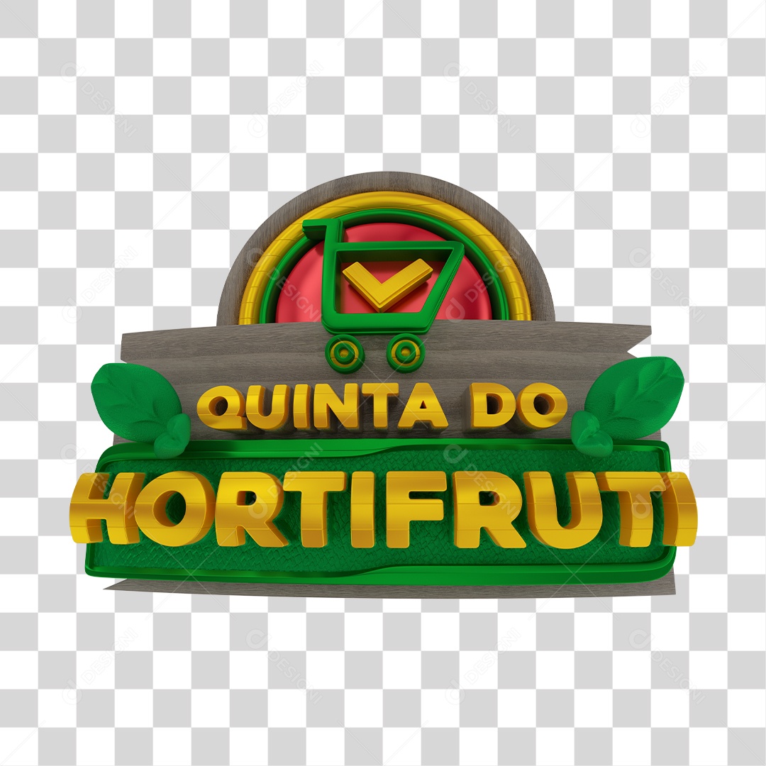 Quinta do Hortifrúti Selo 3D Verde e Amarelo para Composição PNG Transparente