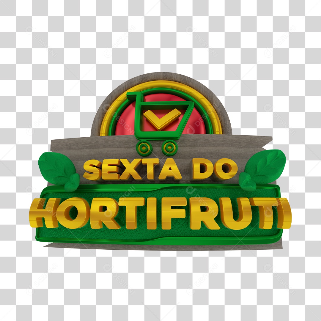 Sexta do Hortifrúti Selo 3D Verde e Amarelo para Composição PNG Transparente