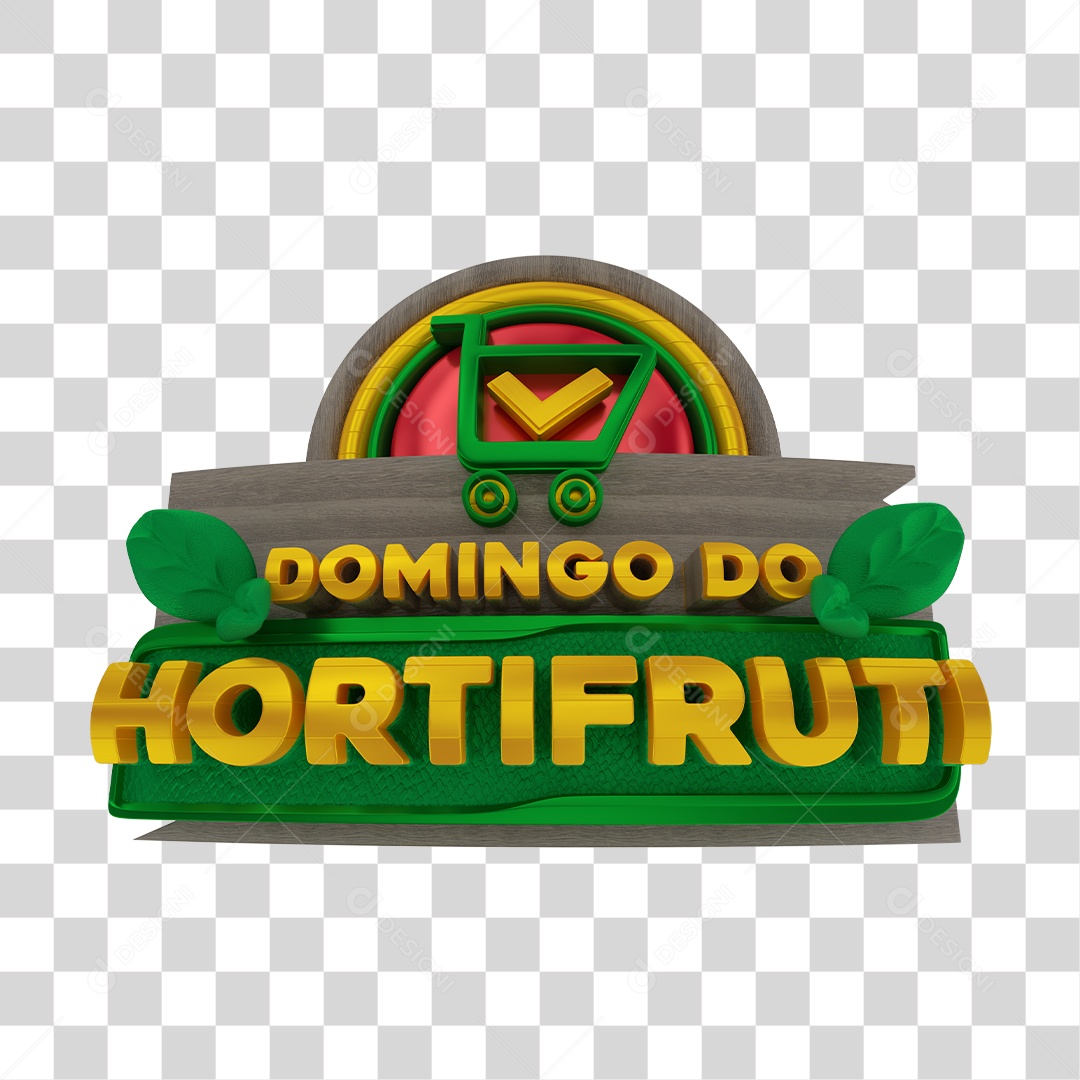 Domingo do Hortifrúti Selo 3D Verde e Amarelo para Composição PNG Transparente