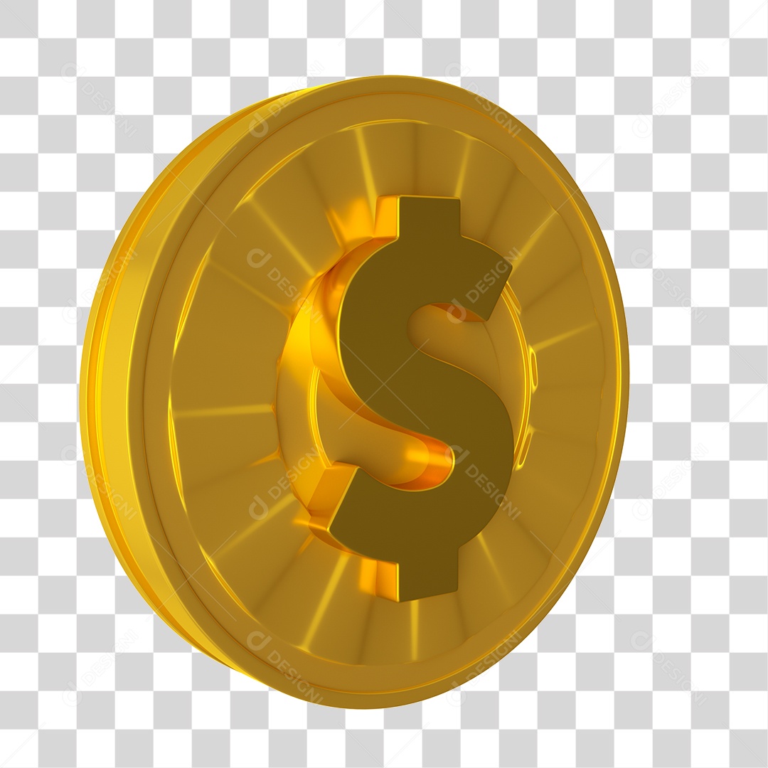 Moeda de Dólar Elemento 3D Dourado PNG Transparente