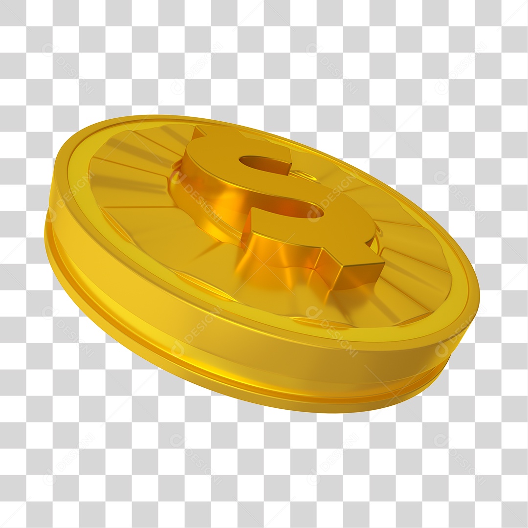Moeda de Dólar Elemento 3D Dourado PNG Transparente