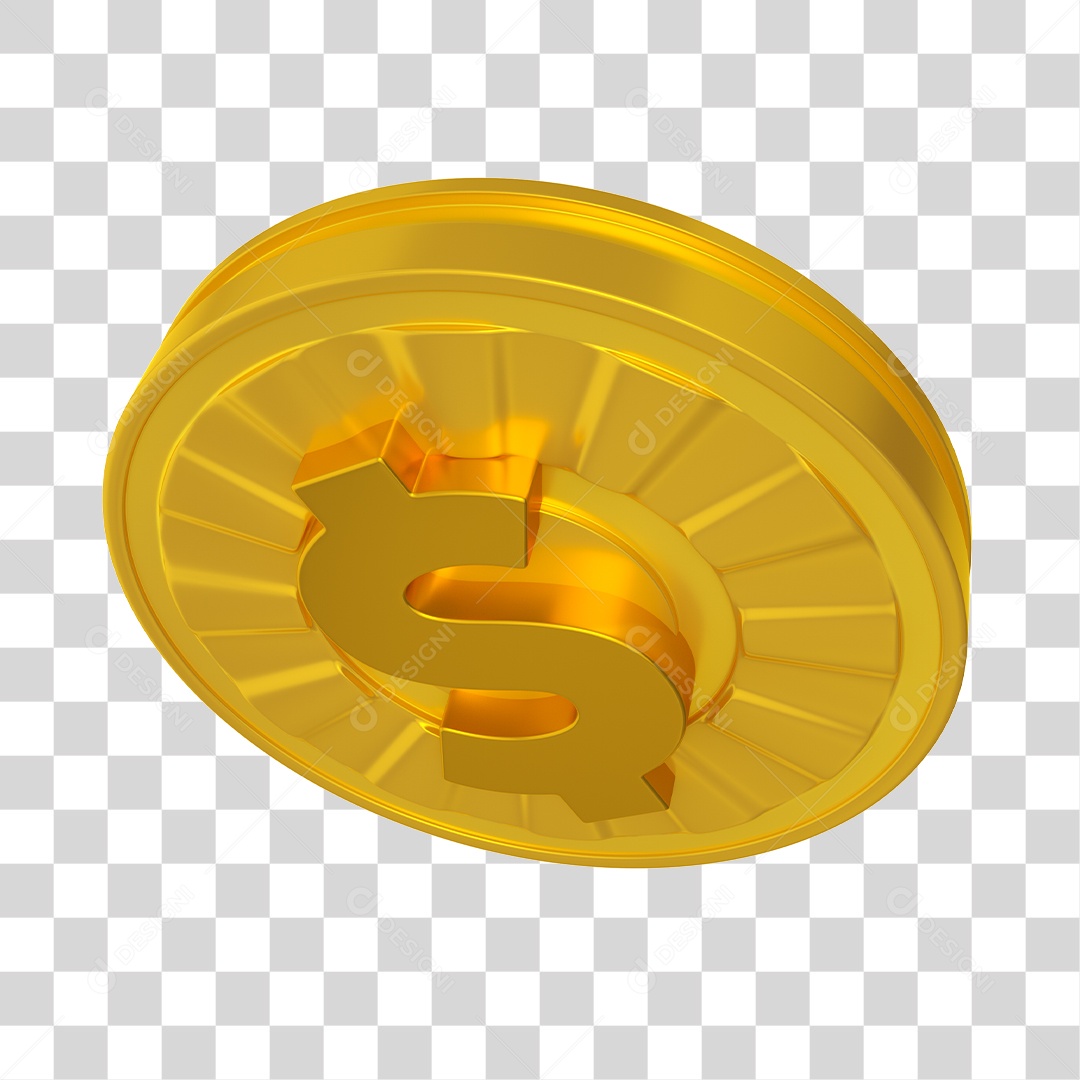 Moeda de Dólar Elemento 3D Dourado PNG Transparente