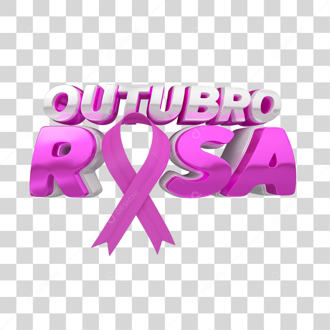 Outubro Rosa Selo 3D para Composição PNG Transparente