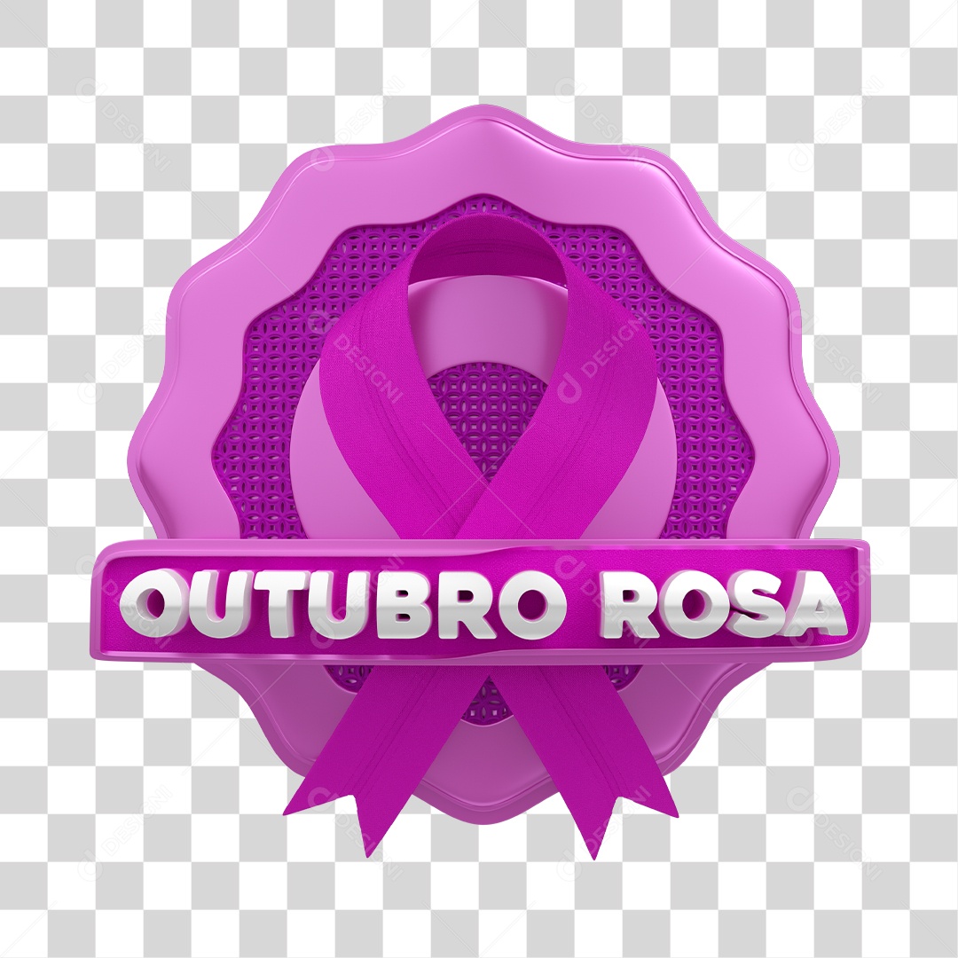 Outubro Rosa Selo 3D para Composição PNG Transparente
