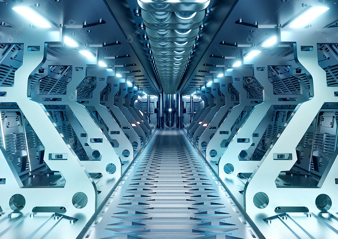 Maquete metálica futurista de nave espacial de ficção científica de corredor