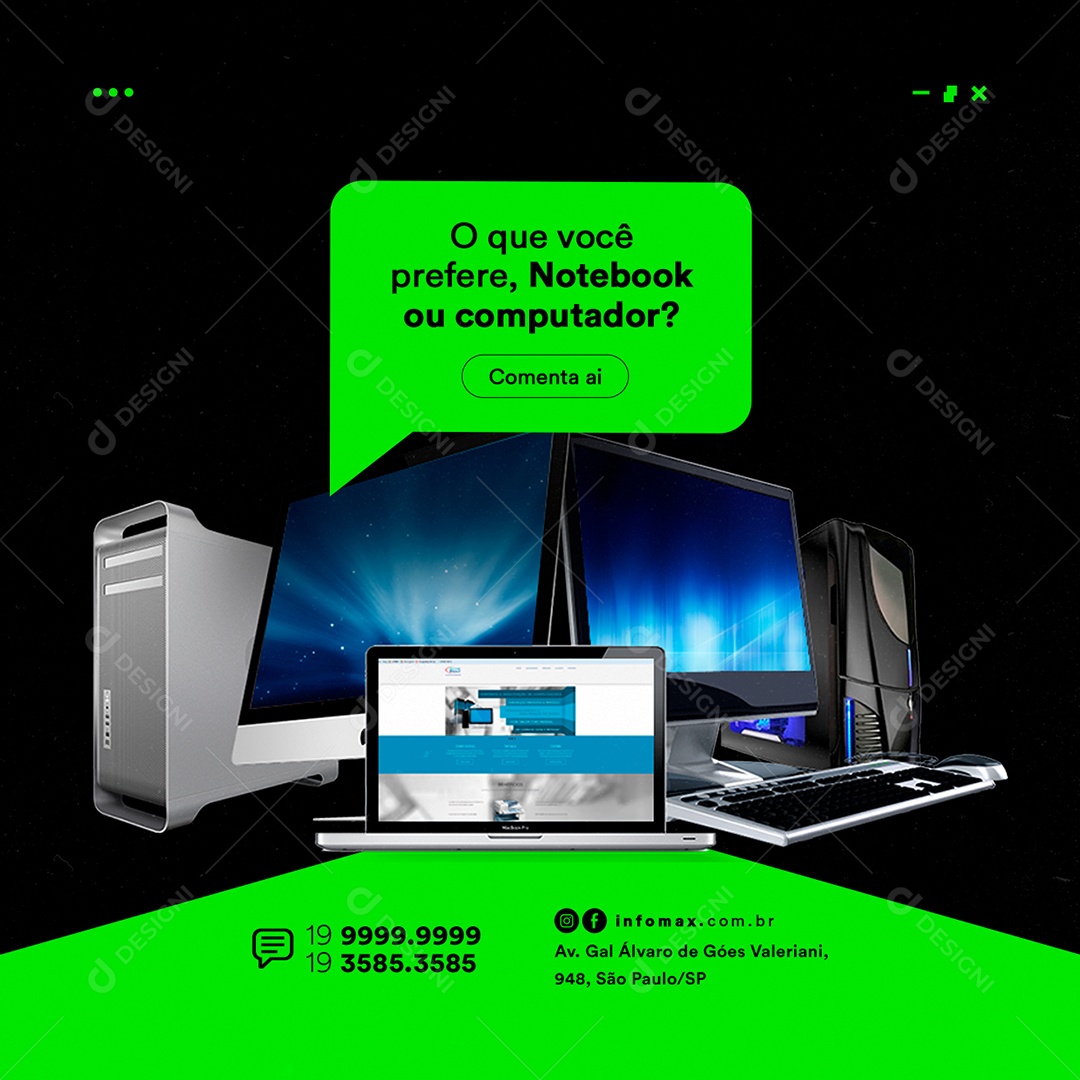 O que Você Prefere Notebook ou Computador Informática Social Media PSD Editável