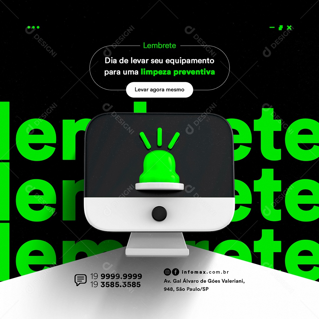 Lembrete Dia de Levar seu Equipamento Informática Social Media PSD Editável