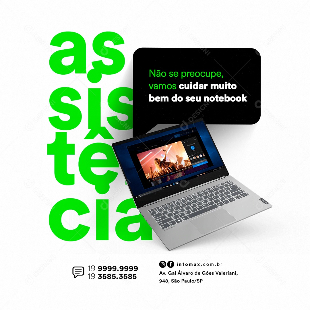 Não se Preocupe Vamos Cuidar Muito Bem do seu Notebook Informática Social Media PSD Editável