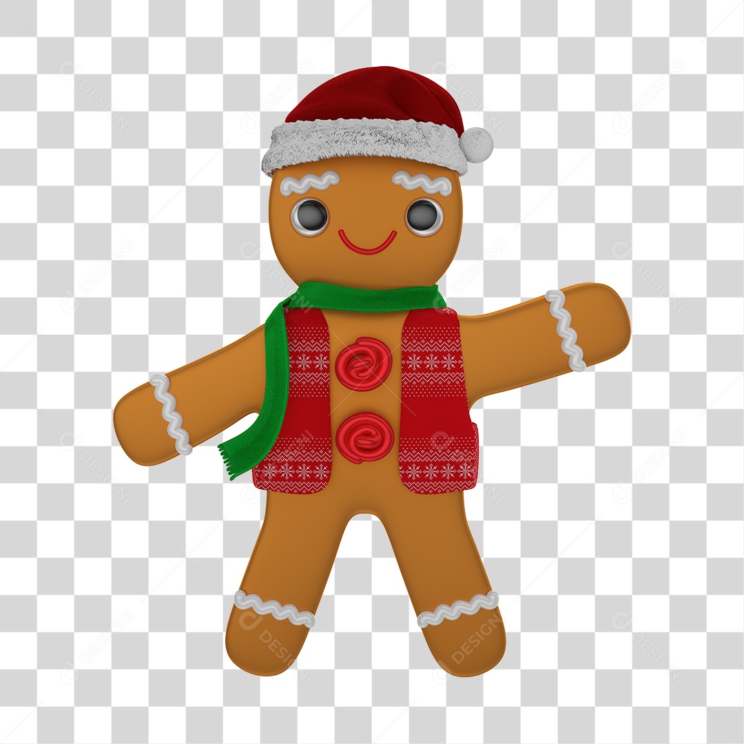 Elemento 3D de Natal Boneco de Biscoito de Gengibre PNG Transparente Sem Fundo