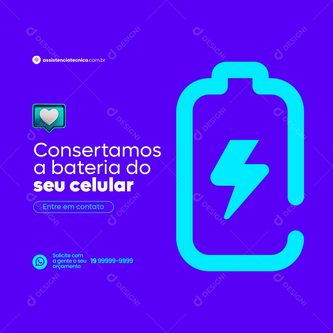 Consertamos a Bateria do Seu Celular Assistência Técnica Social Media PSD Editável