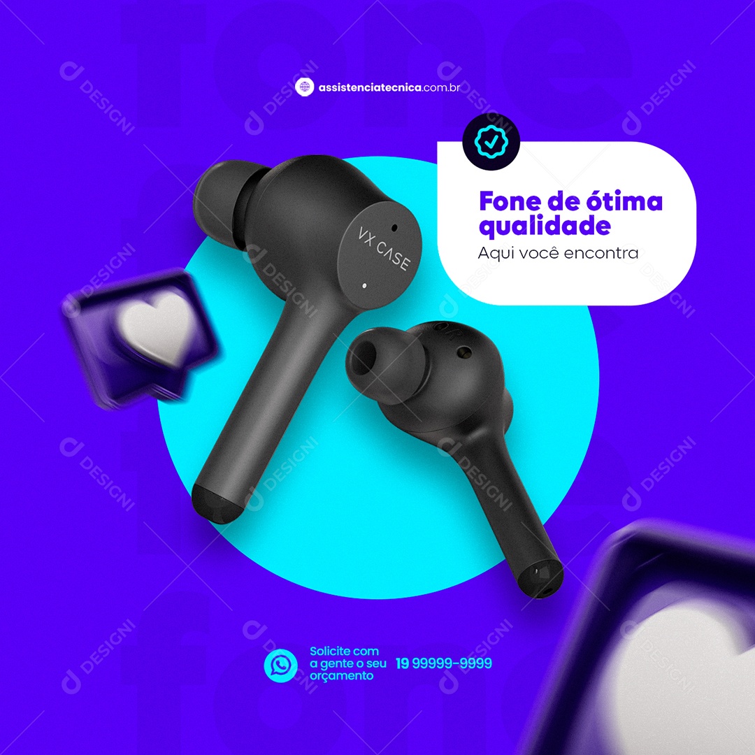 Fone de Ótima Qualidade Assistência Técnica Social Media PSD Editável