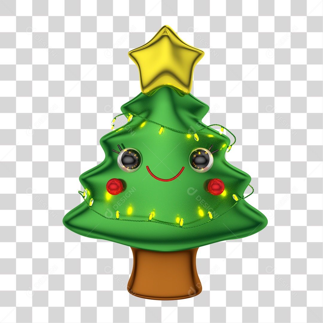 Elemento 3D de Natal Árvore de Natal com Rosto PNG Transparente Sem Fundo