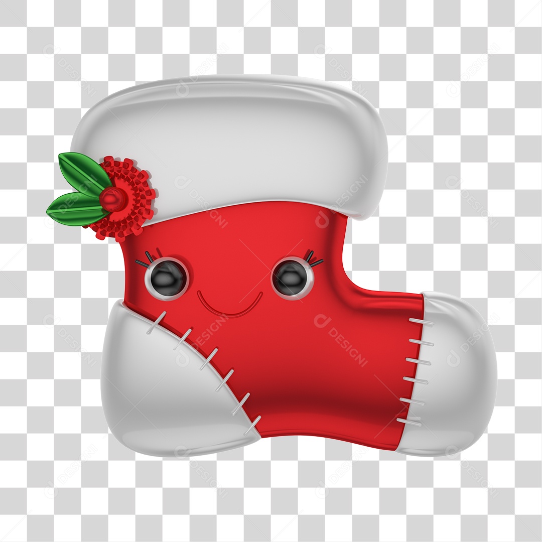 Elemento 3D de Natal Meia Com Rosto PNG Transparente Sem Fundo