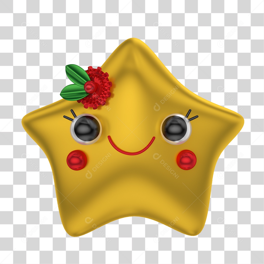 Elemento 3D de Natal PNG Estrela Com Rosto Transparente Sem Fundo