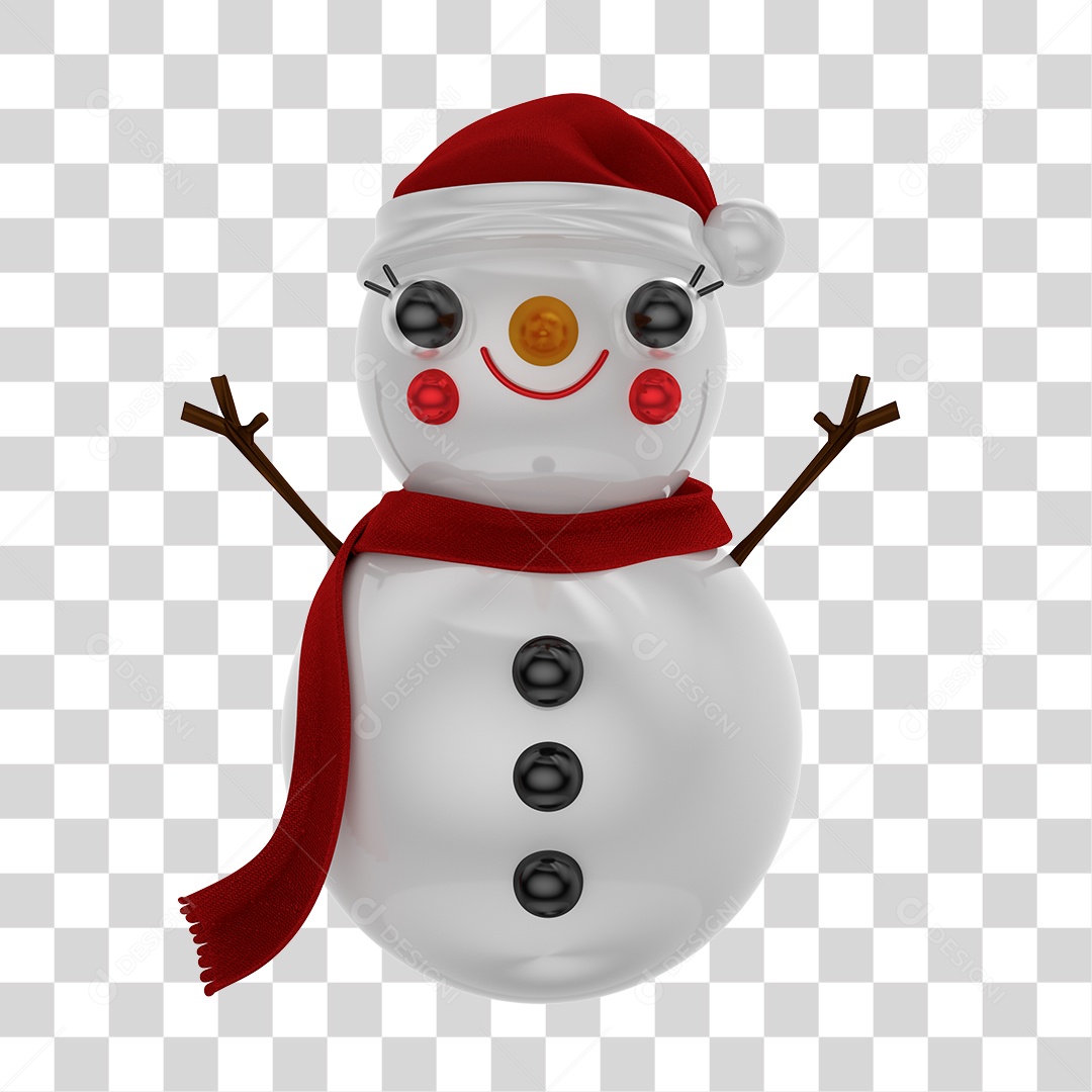 Elemento 3D de Natal Boneco de Neve PNG Transparente Sem Fundo