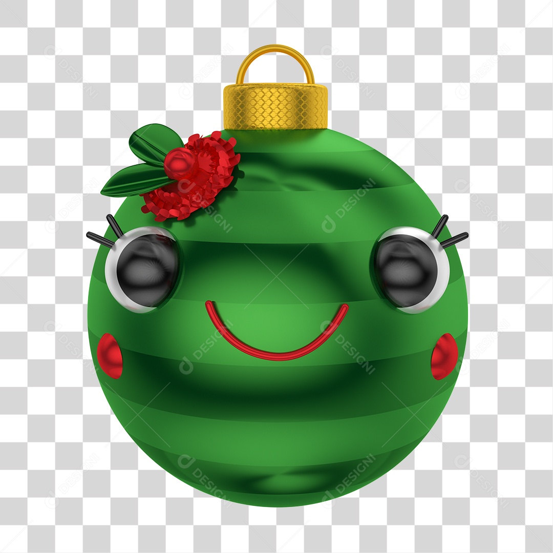 Elemento 3D de Natal Bola de Natal Com Rosto Verde PNG Transparente Sem Fundo