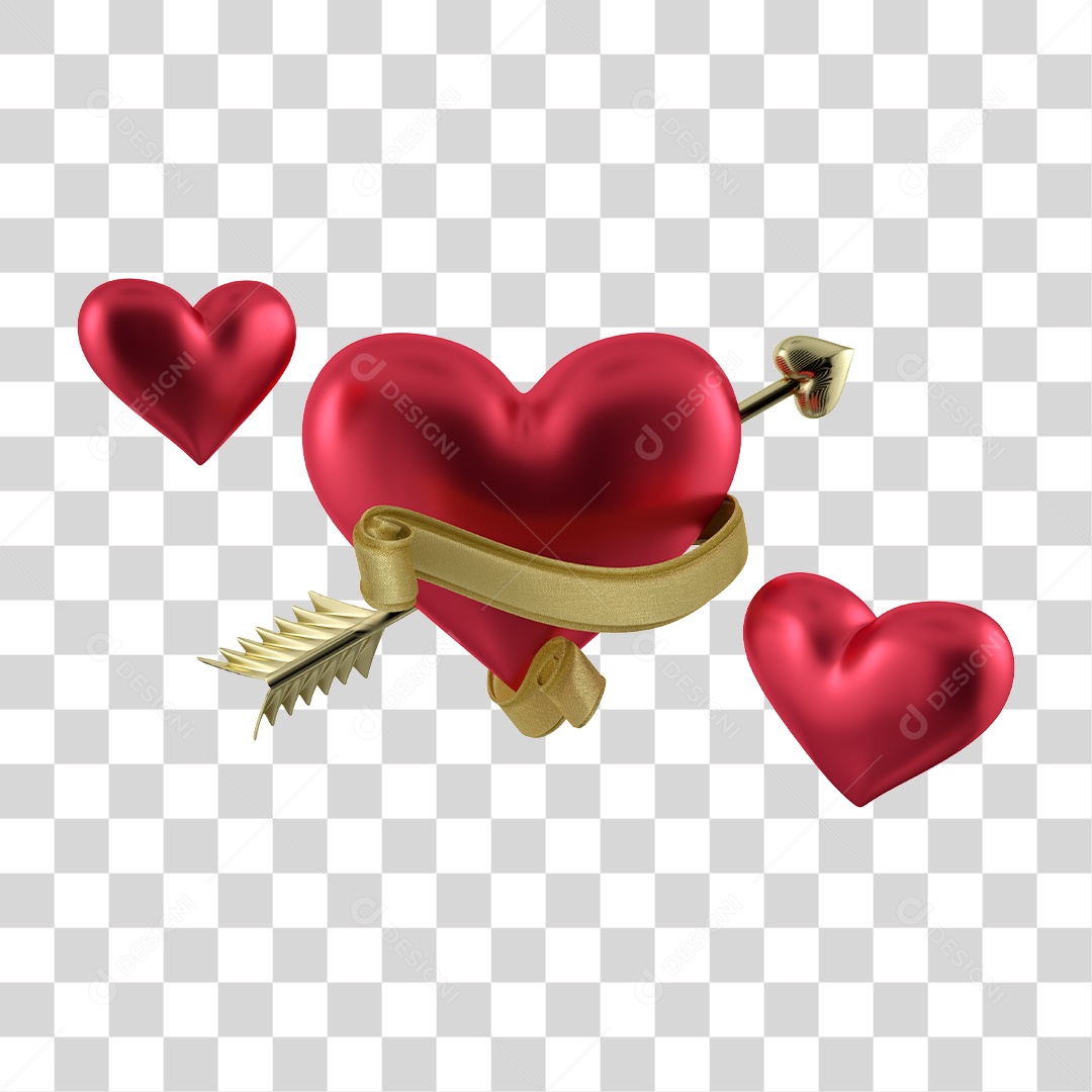 Coração Vermelho Com Flecha Elemento 3D Para Composição PNG Transparente
