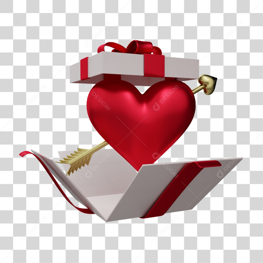 Coração Vermelho Com Flecha Elemento 3D Para Composição PNG Transparente