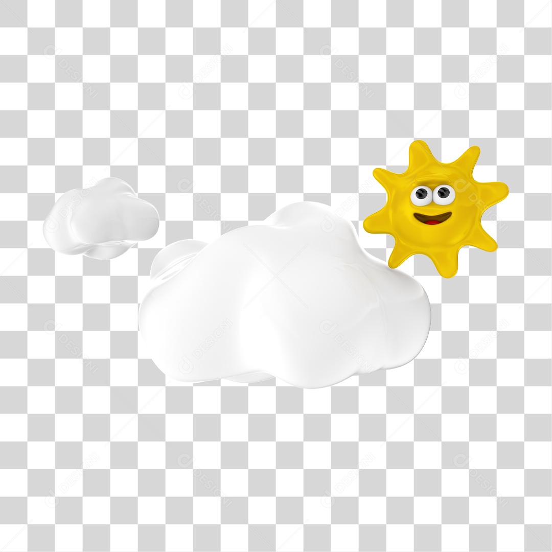 Elemento 3D Para Composição Nuvem e Sol PNG Transparente