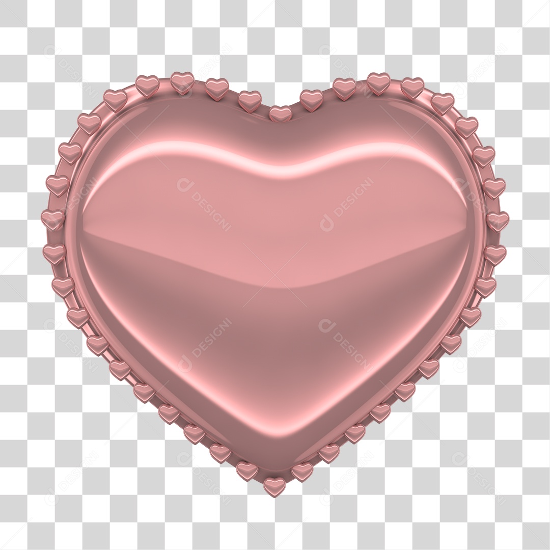 Elemento 3D Coração Metalizado PNG Transparente Sem Fundo