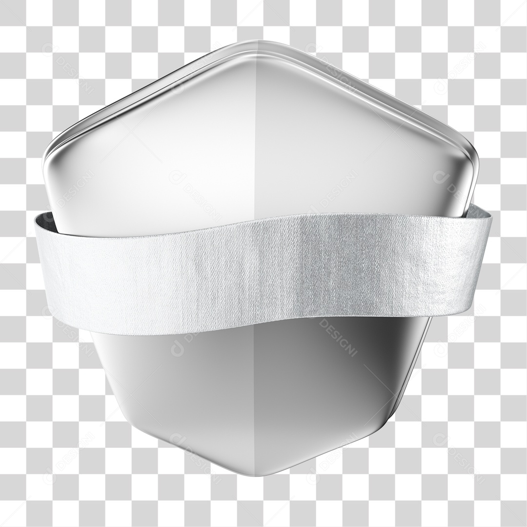 Elemento 3D Escudo Branco Com Faixa PNG Transparente Sem Fundo