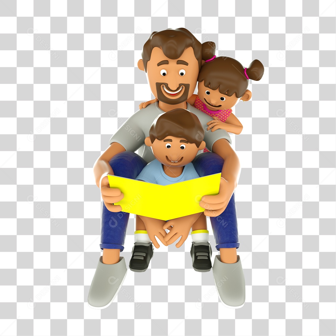 Ilustração 3D Pai e Filhos PNG Transparente Sem Fundo