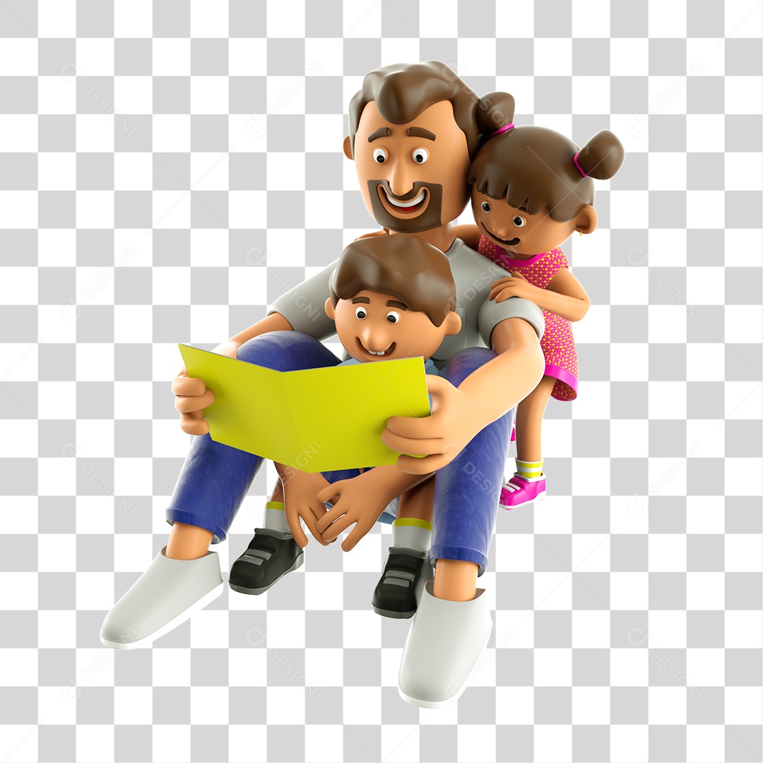 Ilustração 3D Pai e Filhos PNG Transparente Sem Fundo