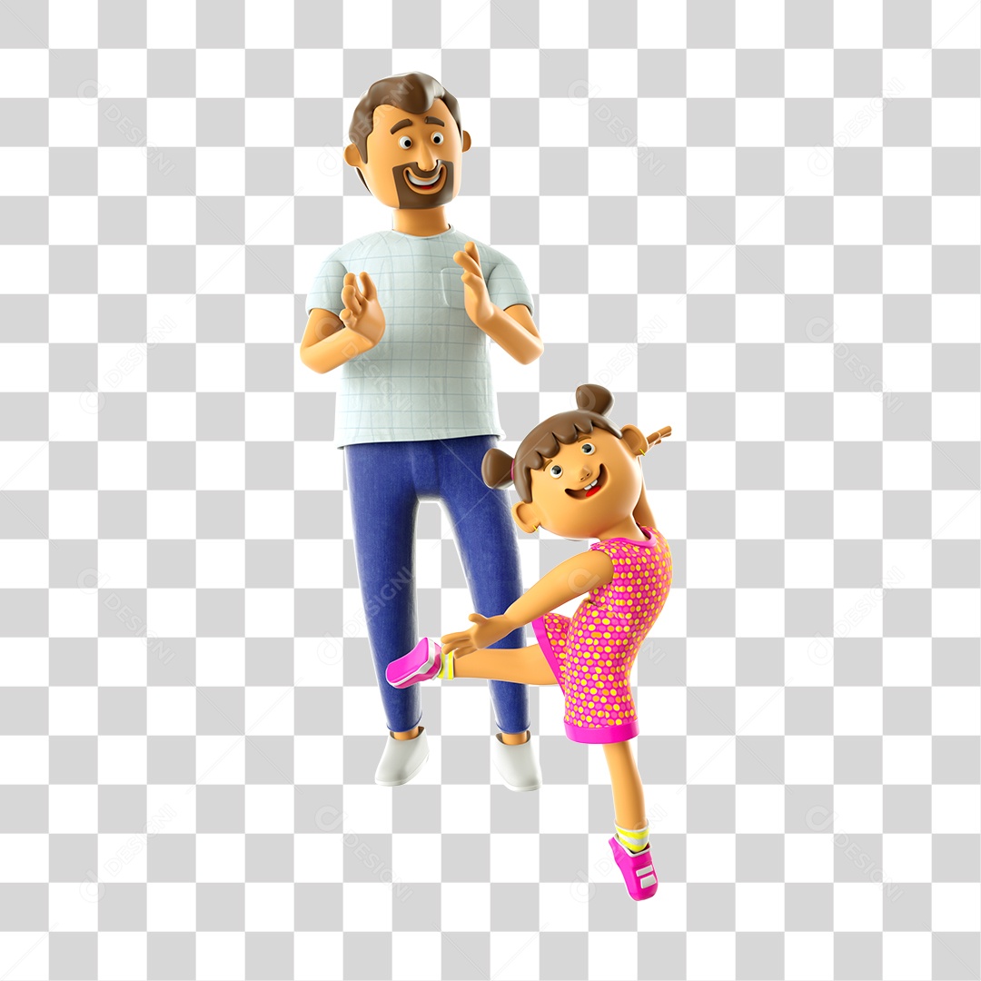 Ilustração 3D Pai e Filha PNG Transparente Sem Fundo