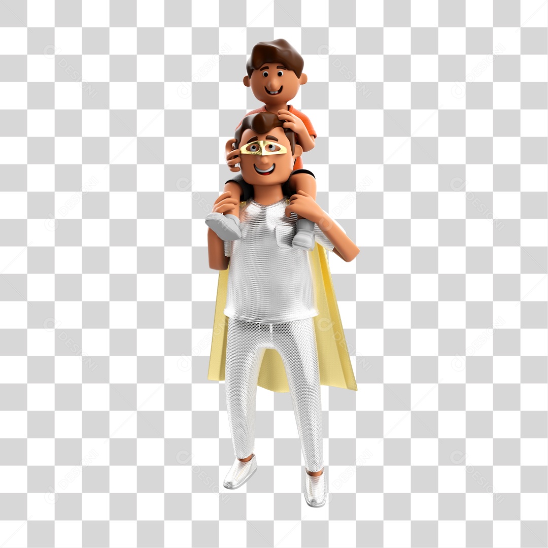 Ilustração 3D Pai Vestido de Herói e Filho PNG Transparente Sem Fundo