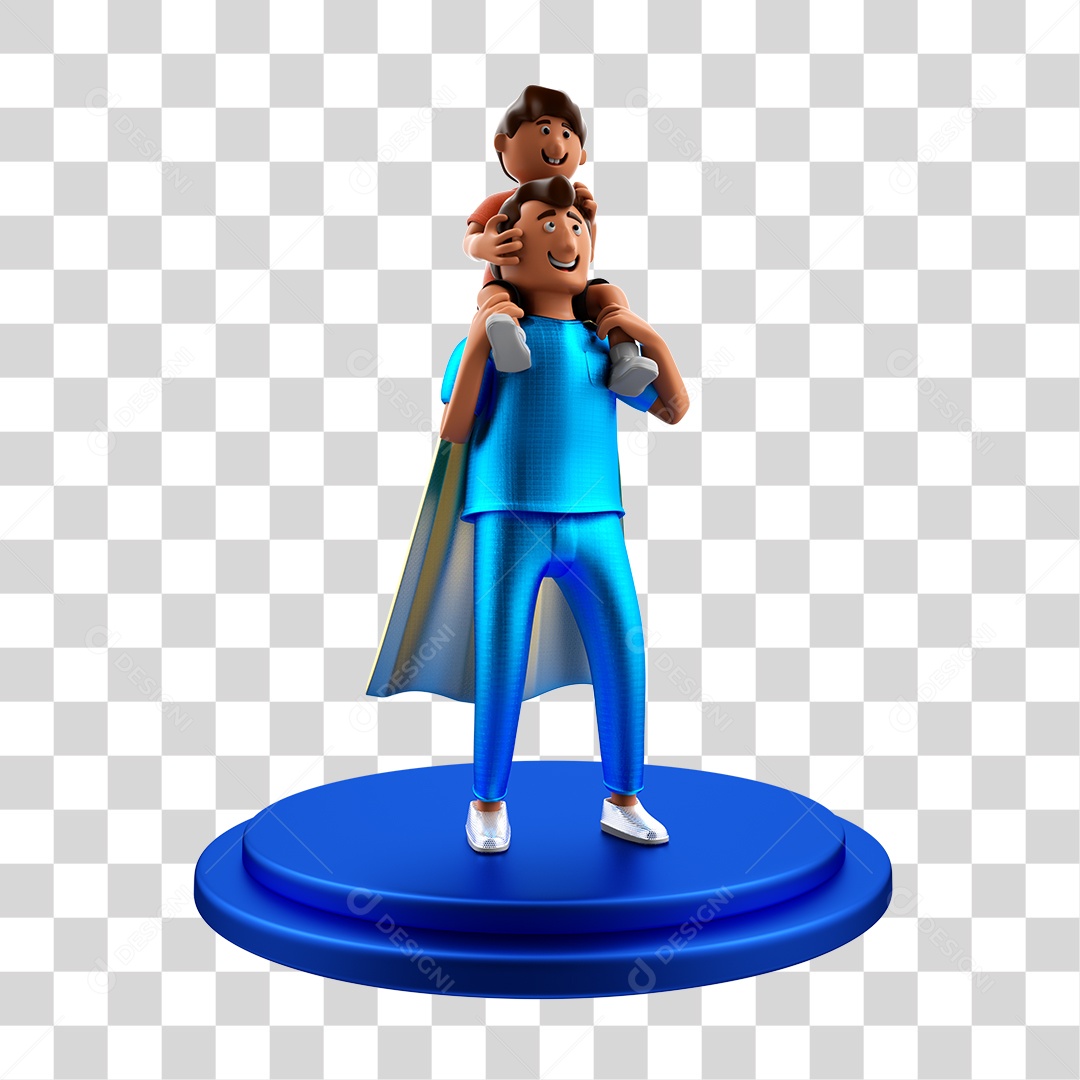 Ilustração 3D Pai Vestido de Herói e Filho PNG Transparente Sem Fundo