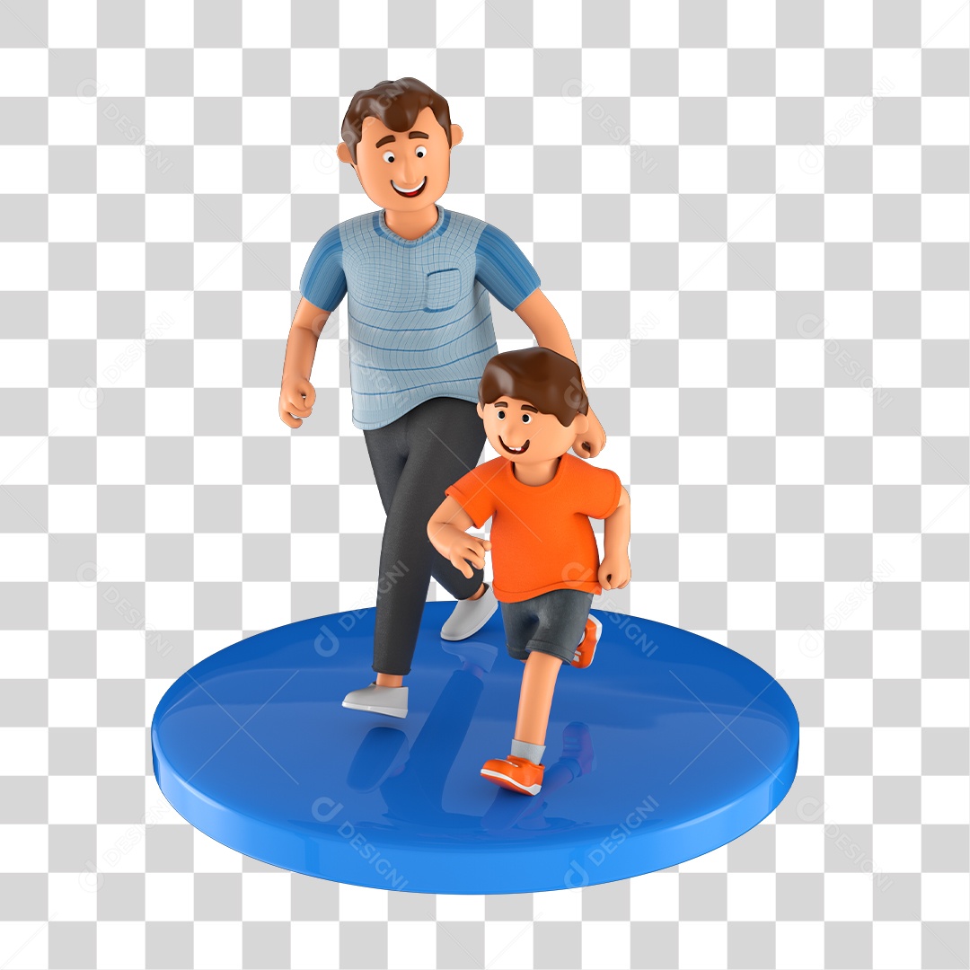 Ilustração 3D Pai e Filho Correndo PNG Transparente Sem Fundo