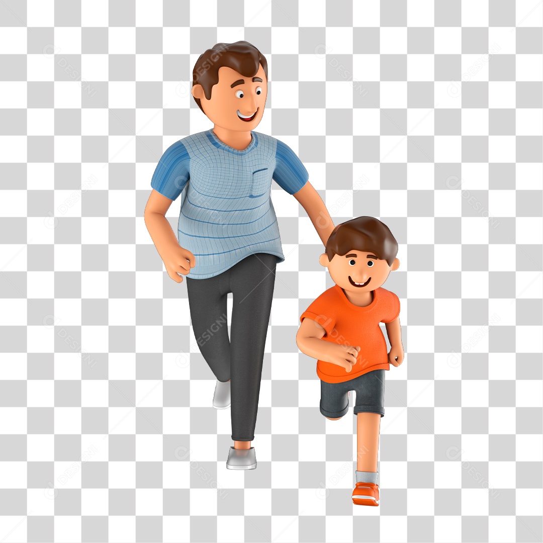 Ilustração 3D Pai e Filho Correndo PNG Transparente Sem Fundo