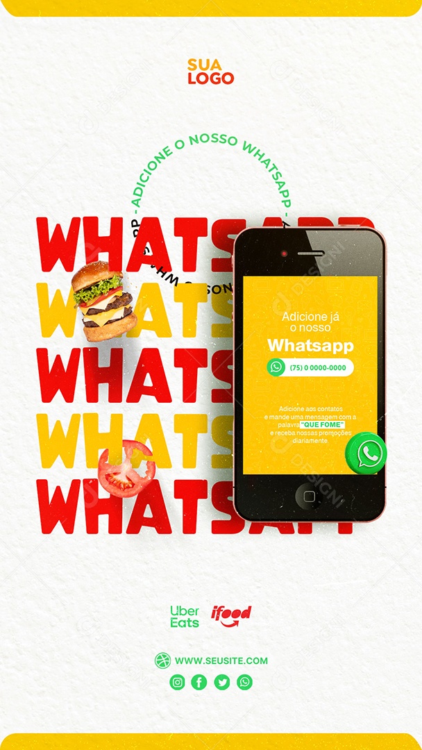 Story Hamburgueria Adicione o Nosso Whatsapp e Peça Seu Lanche Social Media PSD Editável