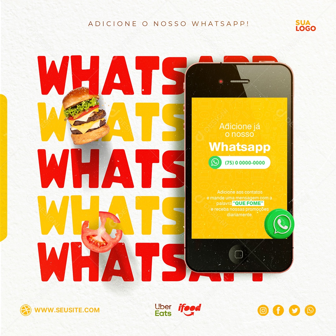Hamburgueria Adicione o Nosso Whatsapp e Peça Seu Lanche Social Media PSD Editável
