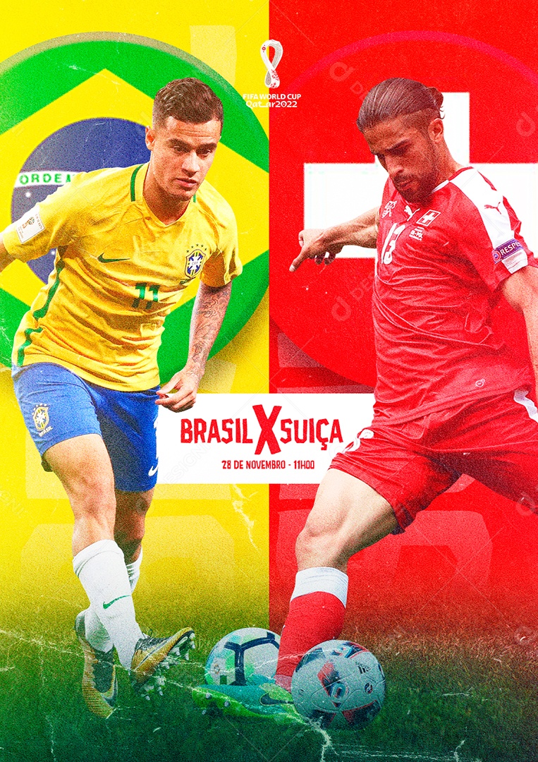 Jogo Brasil x Suiça Copa do Mundo Futebol Social Media PSD Editável